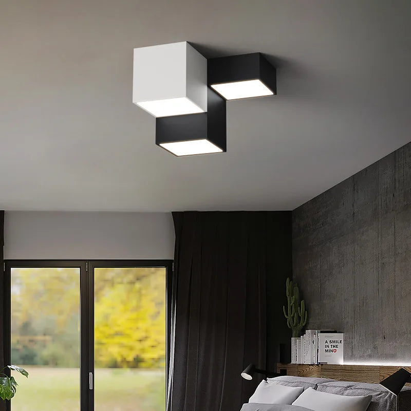 Nowoczesny Metalowy Żyrandol LED do Sypialni Salon Czarny Biały