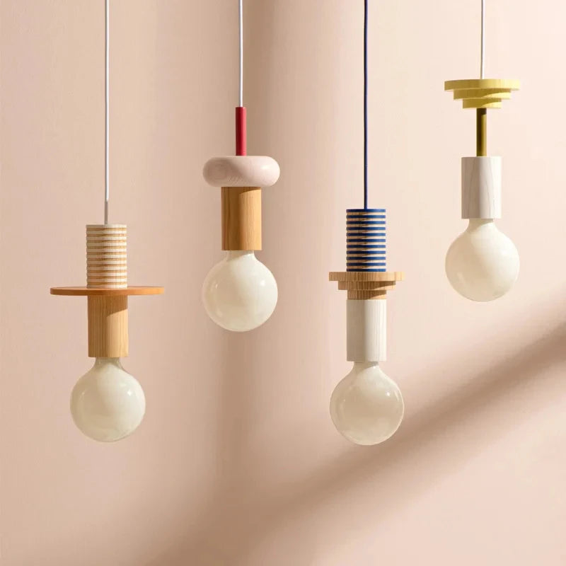 Wisząca Lampa LED Nordic z Drewnianym Abażurem Białym E27