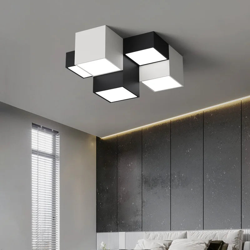 Nowoczesny Metalowy Żyrandol LED do Sypialni Salon Czarny Biały