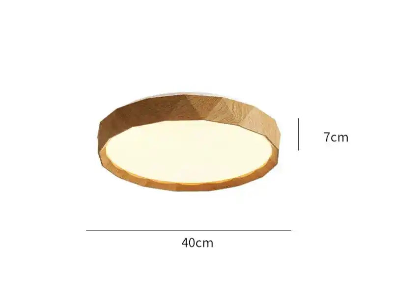 Lampa LED do salonu o okrągłym drewnianym designie i wymiarach 40 cm na 7 cm