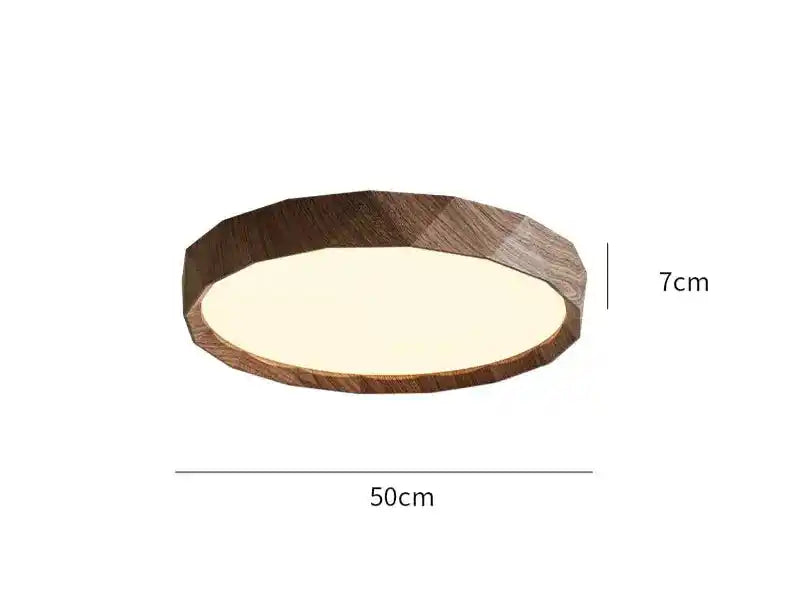 Lampa LED do salonu z drewnianą ramą o średnicy 50 cm i wysokości 7 cm