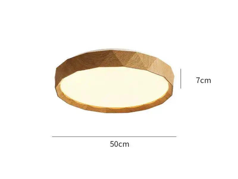 Lampa LED do salonu o drewnianej oprawie z średnicą 50 cm i wysokością 7 cm