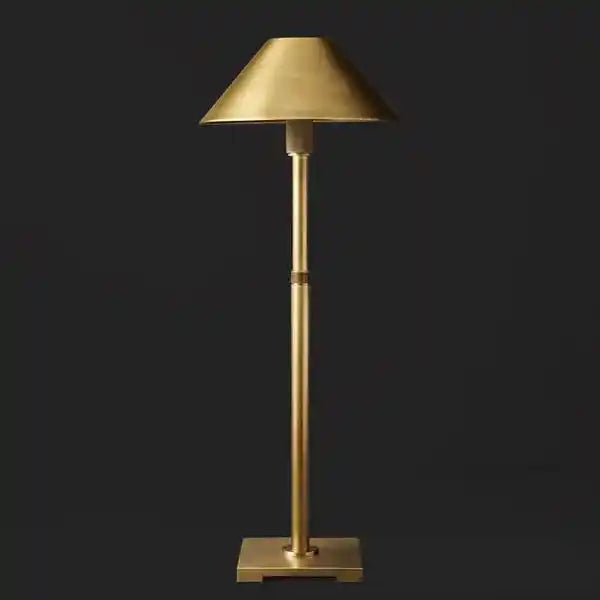 Elegancka złota metalowa lampa stołowa z klasycznym stożkowym kloszem