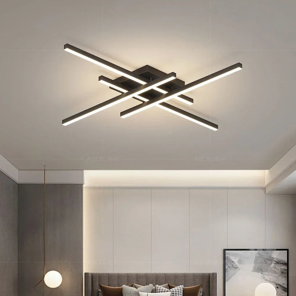 Nowoczesna czarna lampa sufitowa CETANT z geometrycznym designem LED do salonu
