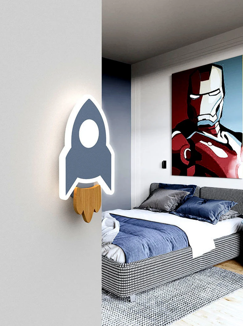 Winlams lampy dekoracyjne do pokoju dziecięcego w kształcie rakiety zamontowane na ścianie przy łóżku