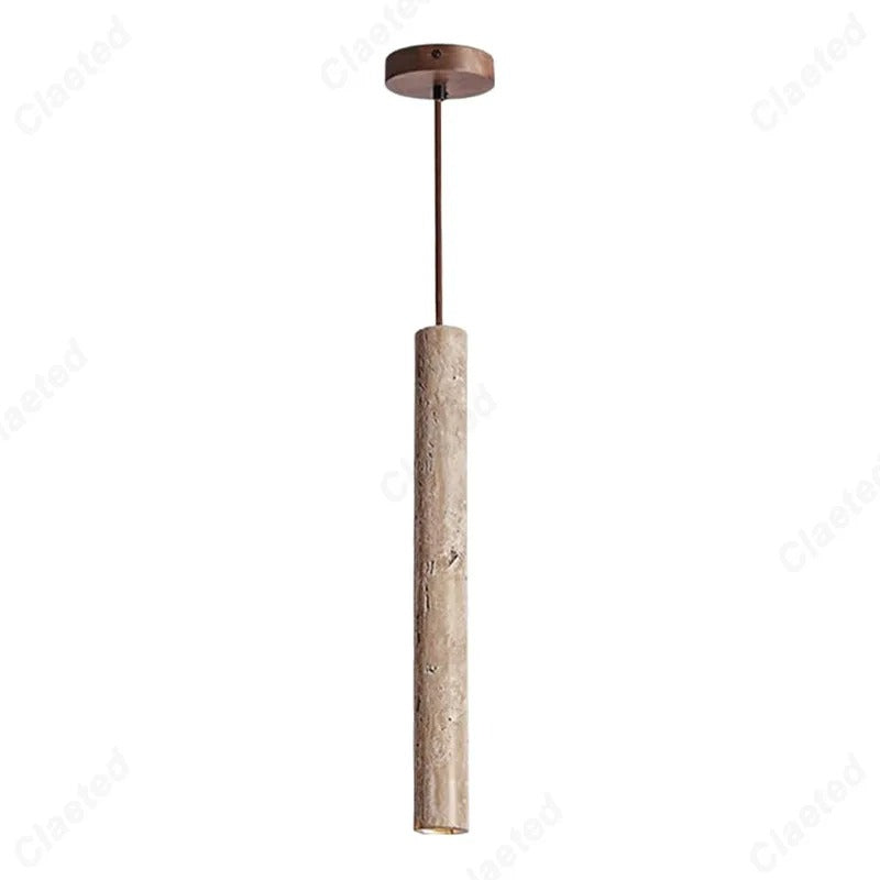 Nowoczesna lampa wisząca z drewnianym cylindrycznym kloszem i brązowym uchwytem