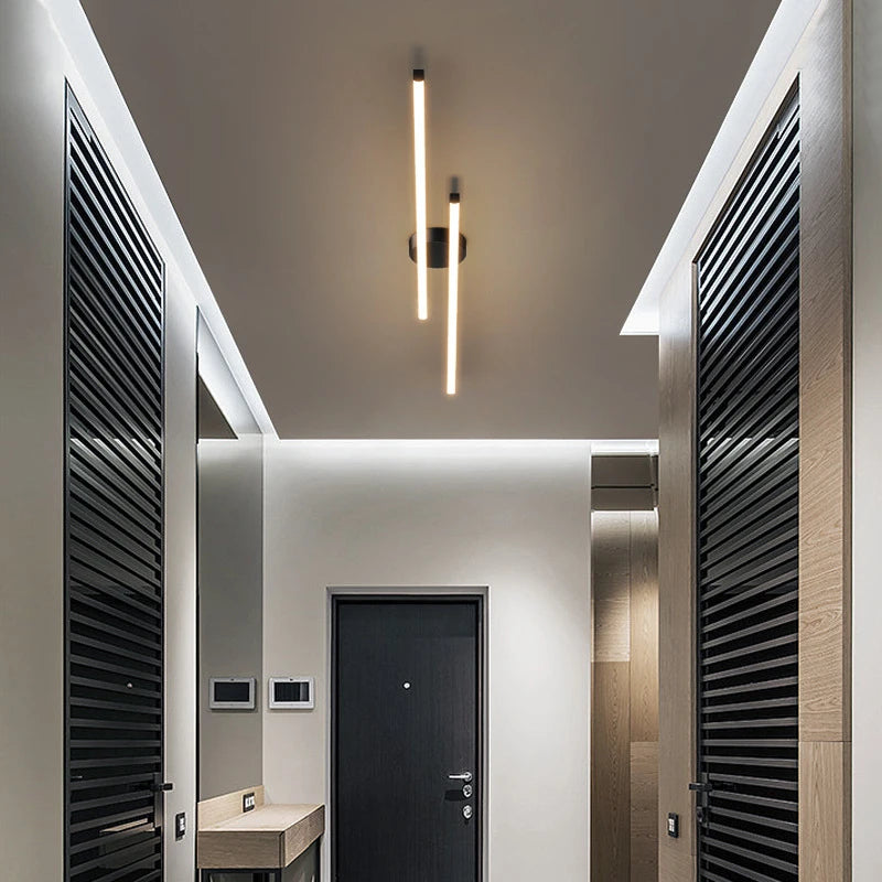 WLGNM nowoczesna lampa sufitowa z dwoma wydłużonymi źródłami światła w nowoczesnym korytarzu