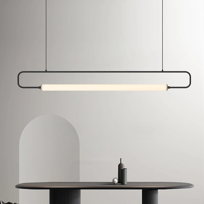 Nowoczesna lampa wisząca TAONUANSHU z minimalistycznym czarnym stelażem nad stołem