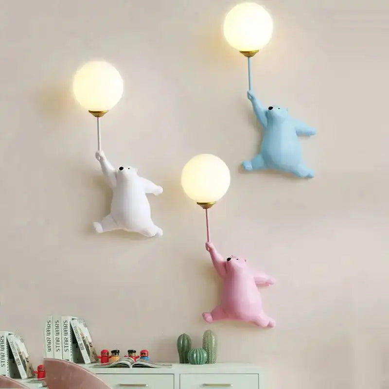 Lampy dla dzieci JIANKEXING ścienne z motywem niedźwiadków trzymających świecące balony