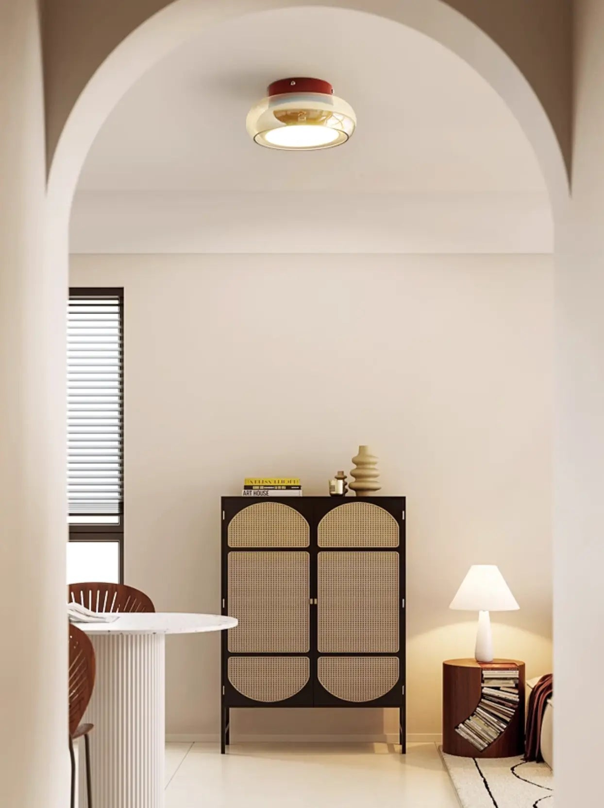 Nowoczesne oświetlenie LED do salonu Xunze z sufitem i lampką stołową w minimalistycznym wnętrzu