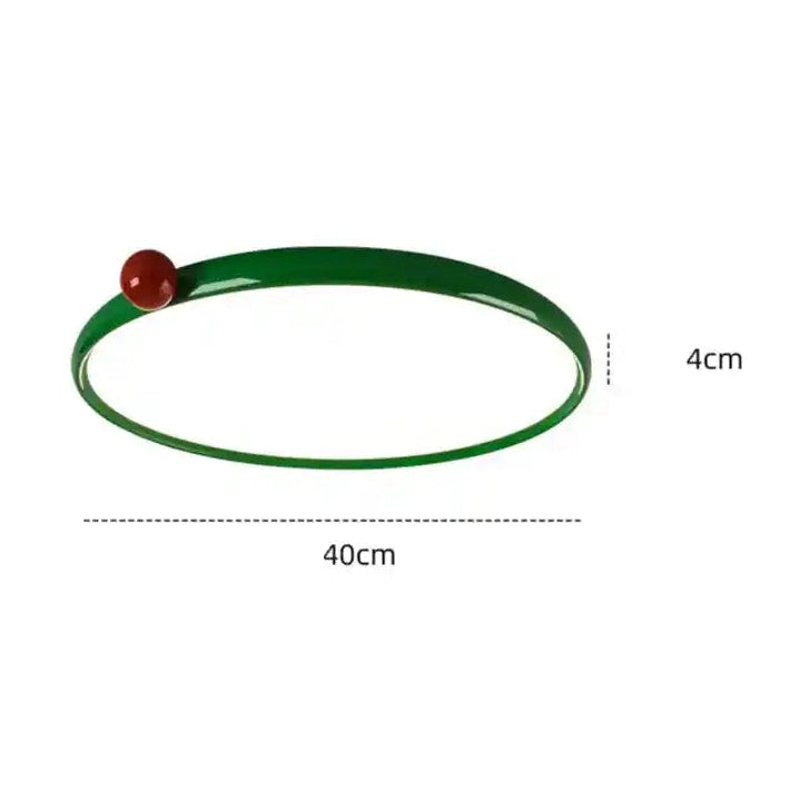 Zielone oświetlenie LED do salonu w kształcie okręgu z czerwoną dekoracją i wymiarami 40 cm na 4 cm