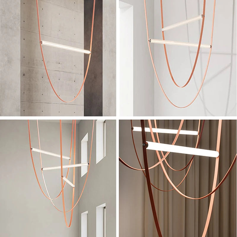 Nowoczesna lampa ze skórzanym paskiem w minimalistycznym stylu, idealna do nowoczesnych wnętrz