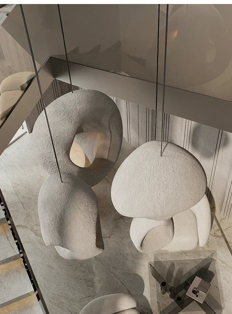 Nowoczesne lampy wiszące VIGOUS białe o organicznych teksturowanych formach designerskie do salonu
