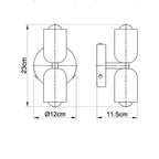 Schemat techniczny lampa ścienna LZPZ RUI z wymiarami 23 cm wysokości i 12 cm średnicy