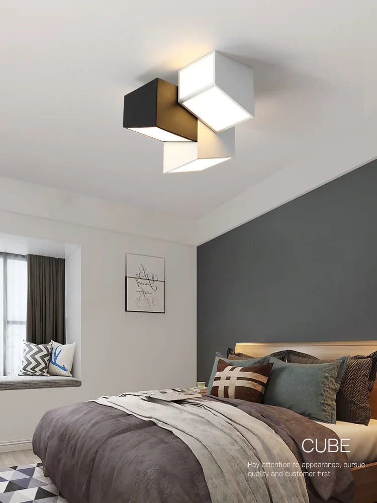 Nowoczesna geometryczna lampa sufitowa LED Nordic czarna biała