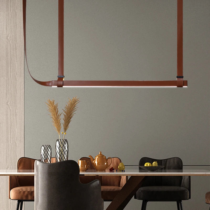 Lampa Wisząca LED Skórzany Pasek Włoska Minimalistyczna Nowoczesna