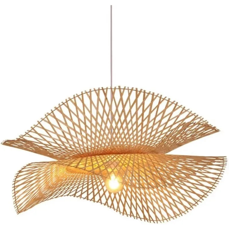 Podwójna Warstwowa Lampa Wisząca z Bambusa Ręcznie Pleciona