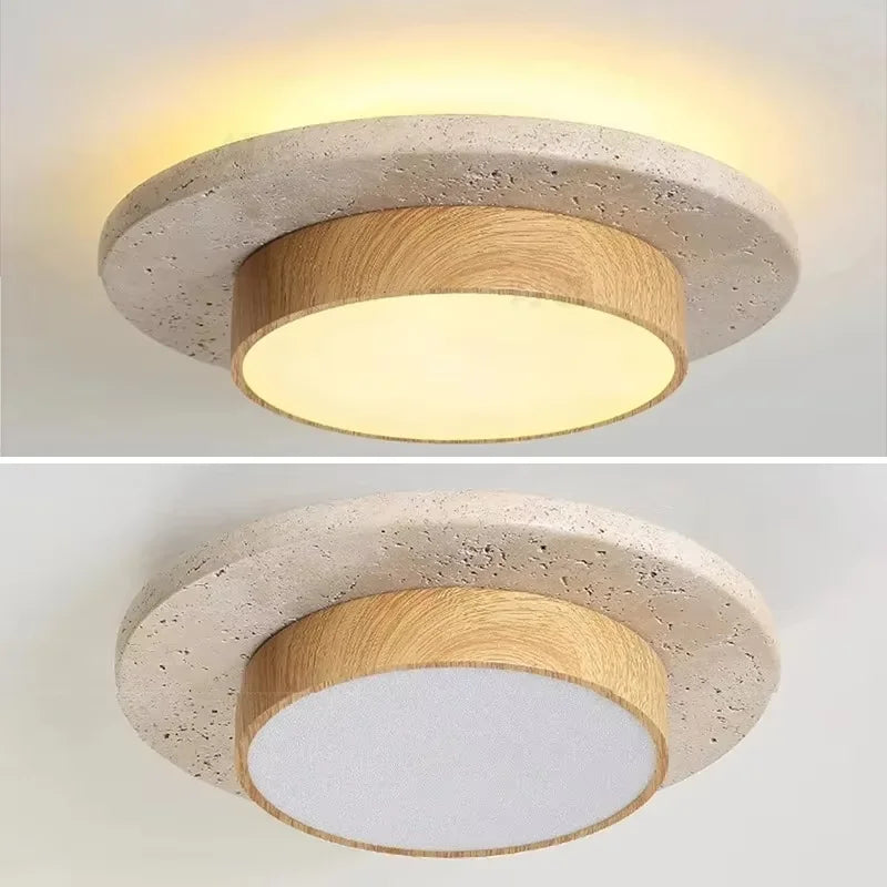Naturalna lampa sufitowa LED Wabi Sabi z drewna orzechowego D22cm