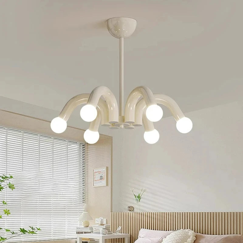 Nowoczesna Lampa Wisząca LED Metalowa E27 6-Świetlna Czarna Różowa Beżowa