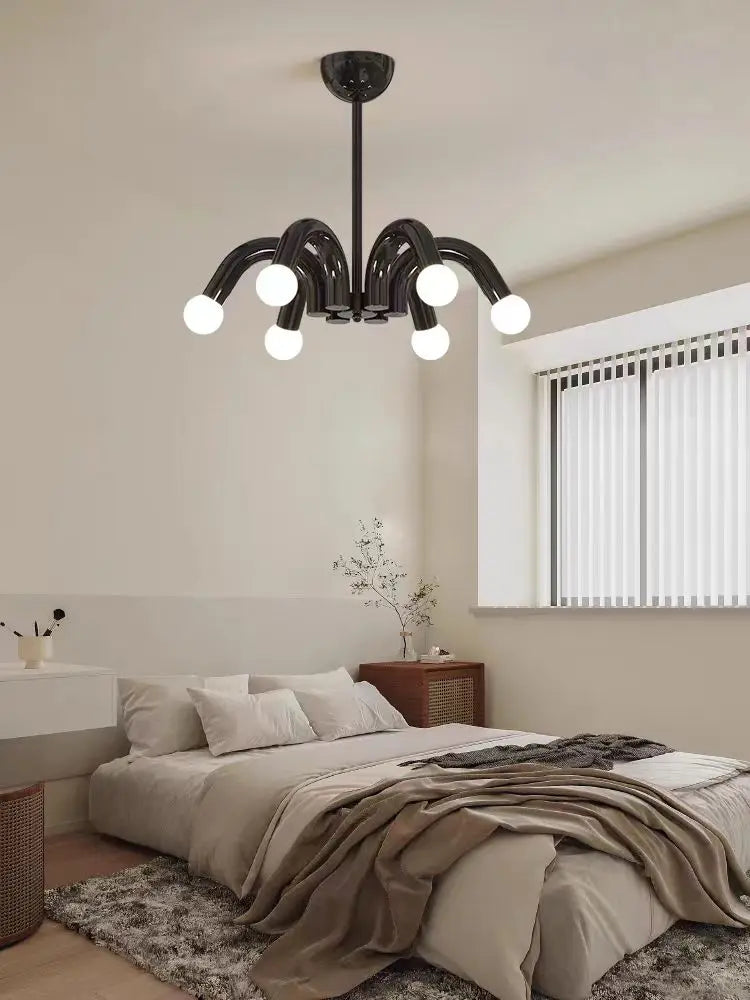 Nowoczesna Lampa Wisząca LED Metalowa E27 6-Świetlna Czarna Różowa Beżowa