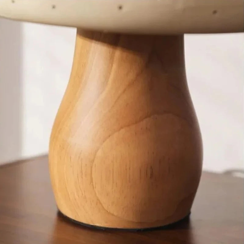Nowoczesna Lampa Stołowa Ceramiczna Grzybek z Drewnianą Podstawką