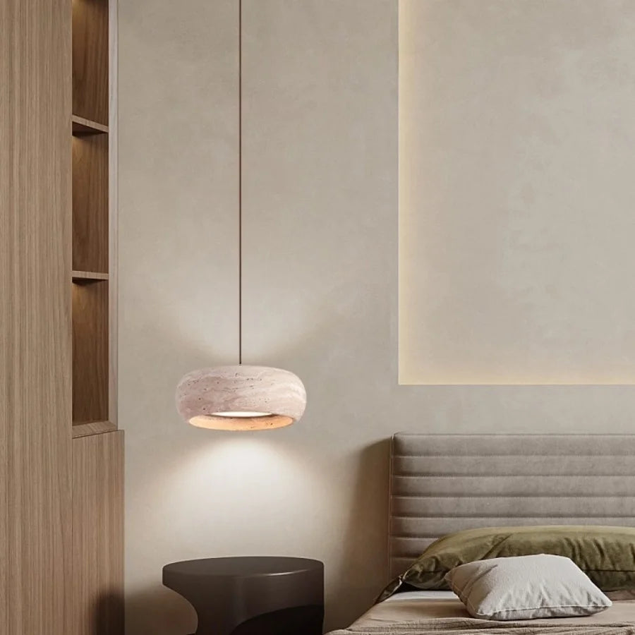 Lampa Wisząca LED z Kamienia Travertynowego Regulowany Przewód