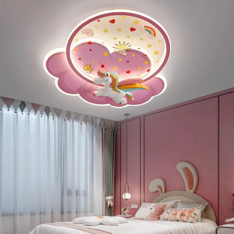 Lampa Sufitowa LED Jednorożec Tęcza Różowa do Pokoju Dziecięcego GD-A1-01