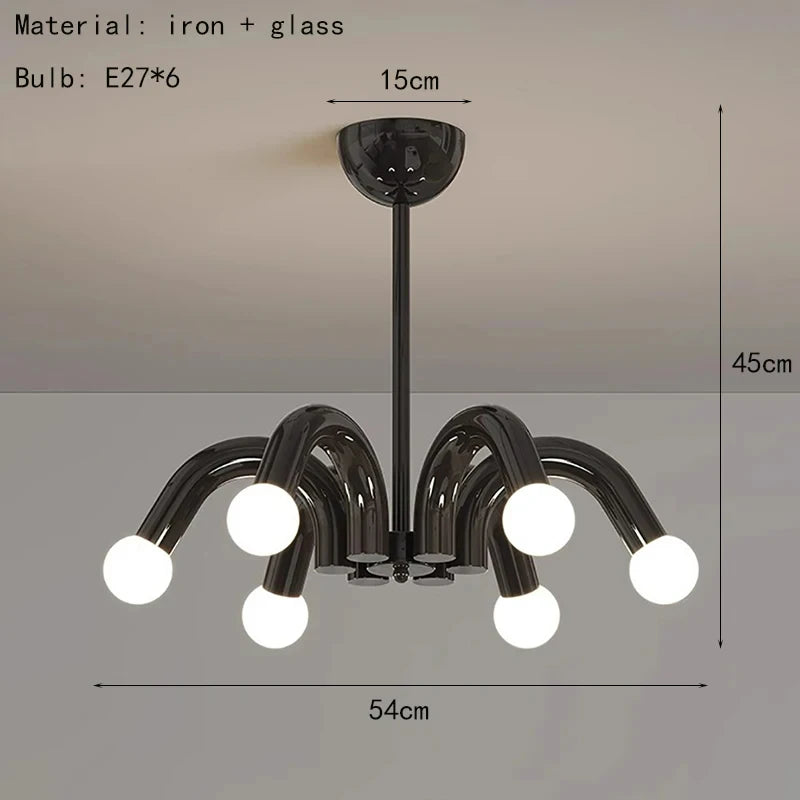 Nowoczesna Lampa Wisząca LED Metalowa E27 6-Świetlna Czarna Różowa Beżowa