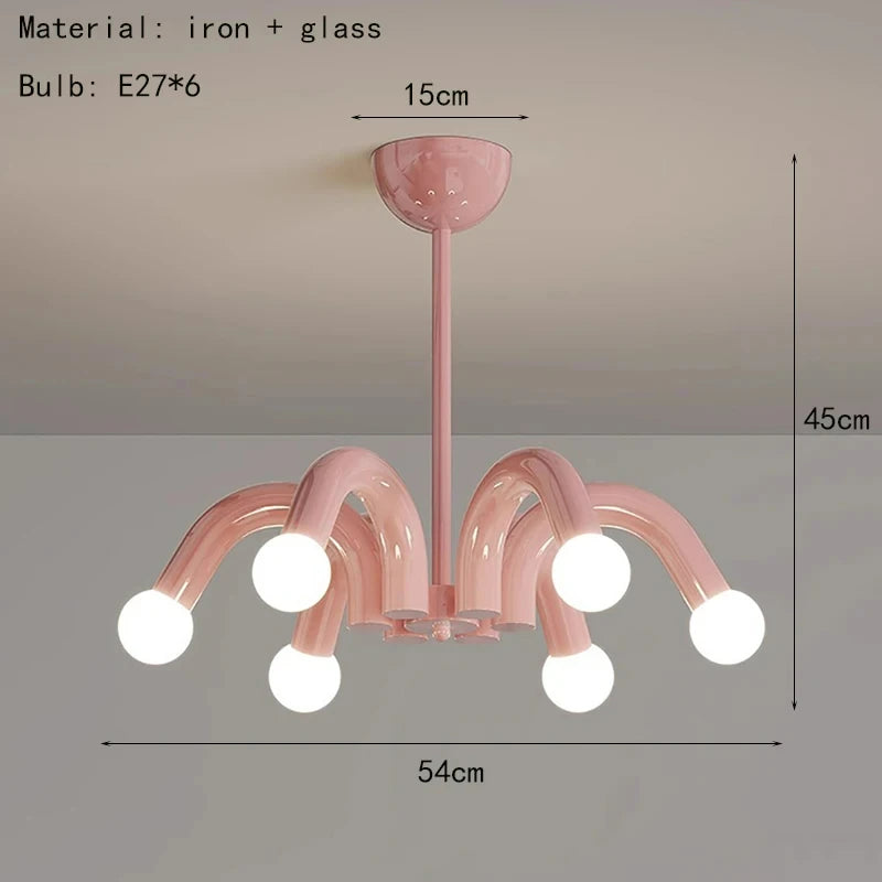 Nowoczesna Lampa Wisząca LED Metalowa E27 6-Świetlna Czarna Różowa Beżowa