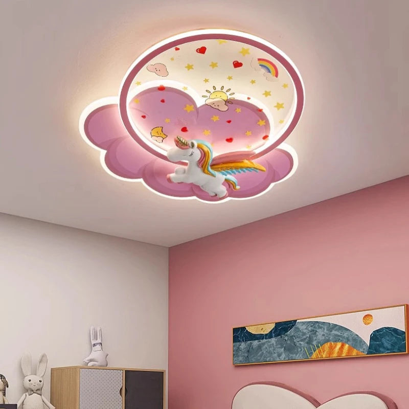 Lampa Sufitowa LED Jednorożec Tęcza Różowa do Pokoju Dziecięcego GD-A1-01