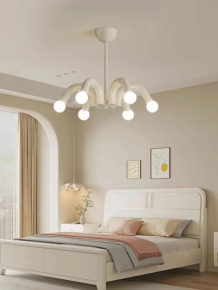 Nowoczesna Lampa Wisząca LED Metalowa E27 6-Świetlna Czarna Różowa Beżowa