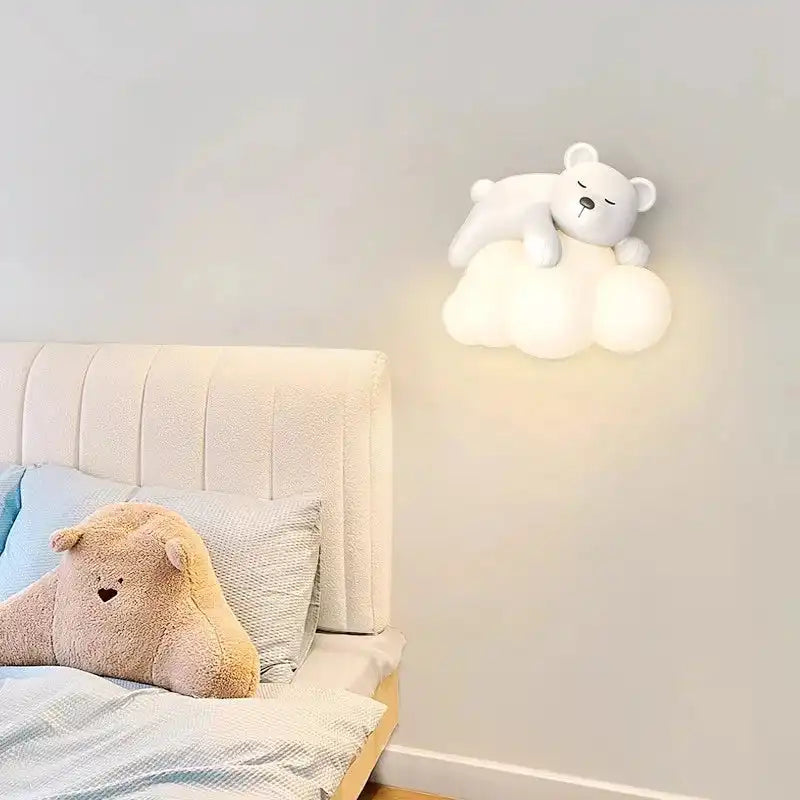 Nowoczesna lampka ścienna dziecięca z LED, miś i chmurka