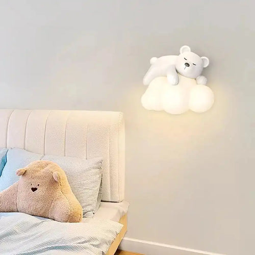 Nowoczesna lampka ścienna dziecięca z LED, miś i chmurka