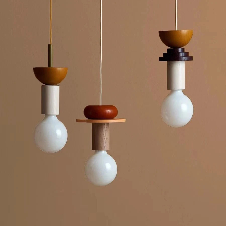 Wisząca Lampa LED Nordic z Drewnianym Abażurem Białym E27
