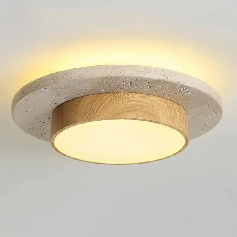 Naturalna lampa sufitowa LED Wabi Sabi z drewna orzechowego D22cm