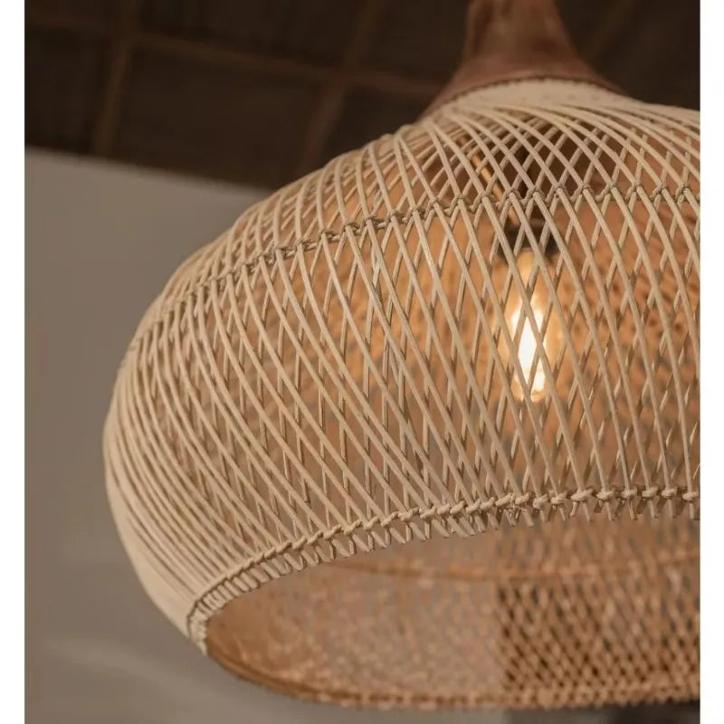 Boho Ręcznie Pleciony Żyrandol z Rattanu Wisząca Lampa E27