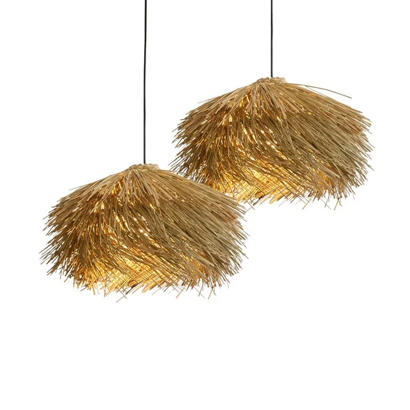 Boho lampa wisząca SaloEElaitte z naturalnym trawiastym kloszem dla dekoracji wnętrz