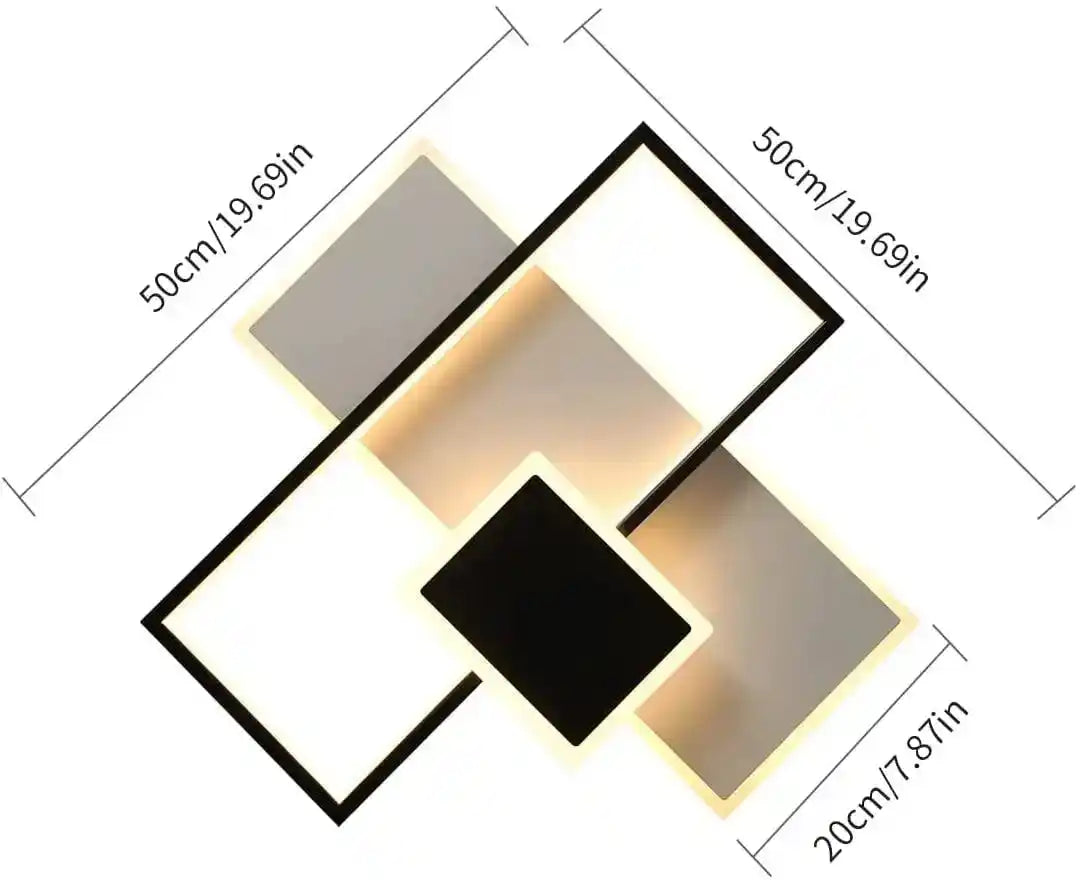 Nowoczesny designerski plafon do salonu w geometrycznym kształcie z czarno-białym wykończeniem