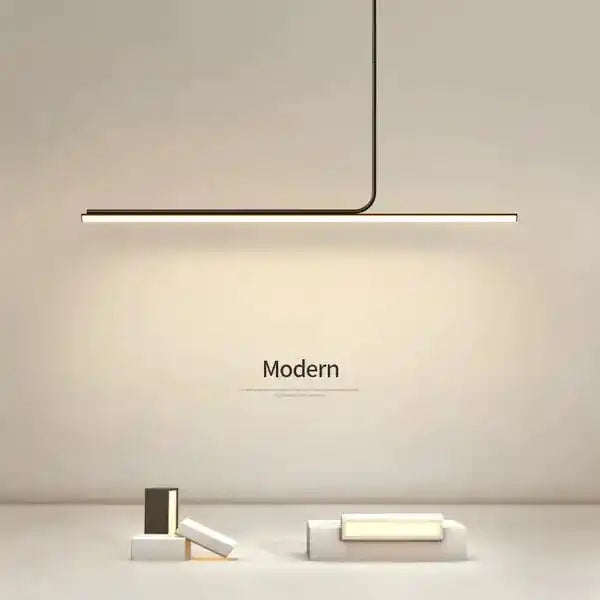Minimalistyczna lampa do salonu o nowoczesnym designie z poziomym światłem od Gather