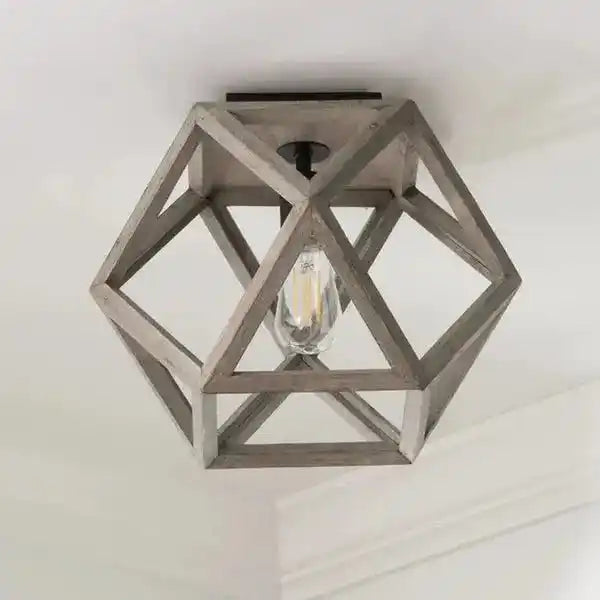 Nowoczesna geometryczna lampa sufitowa z metalową ramą i odsłoniętą żarówką