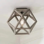 geometryczna lampa sufitowa z drewnianą ramą o nowoczesnym designie 