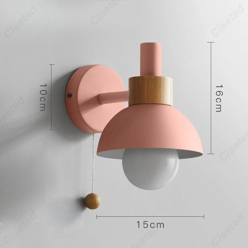 Kolorowa lampa Claeted, ścienna, różowa, widok z przodu, przeznaczenie: sypialnia