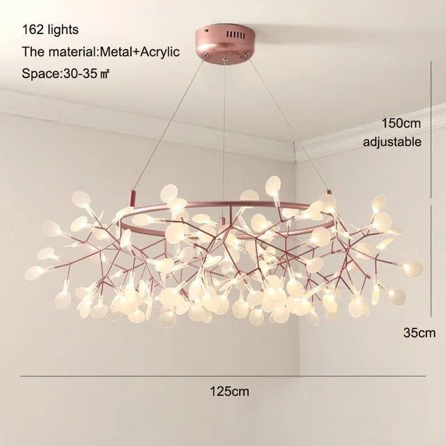 HomeLover kwiatowy zyrandol, metalowo-akrylowy, różowy, przód, do salonu