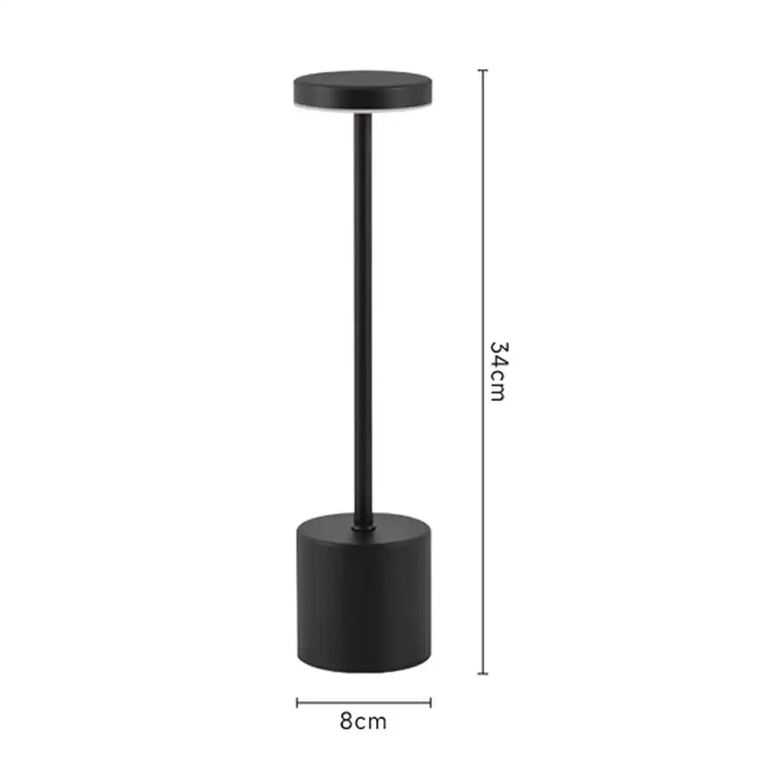 Czarna nowoczesna lampa biurkowa o wysokości 34 cm i podstawie o średnicy 8 cm od NoEnName_Null