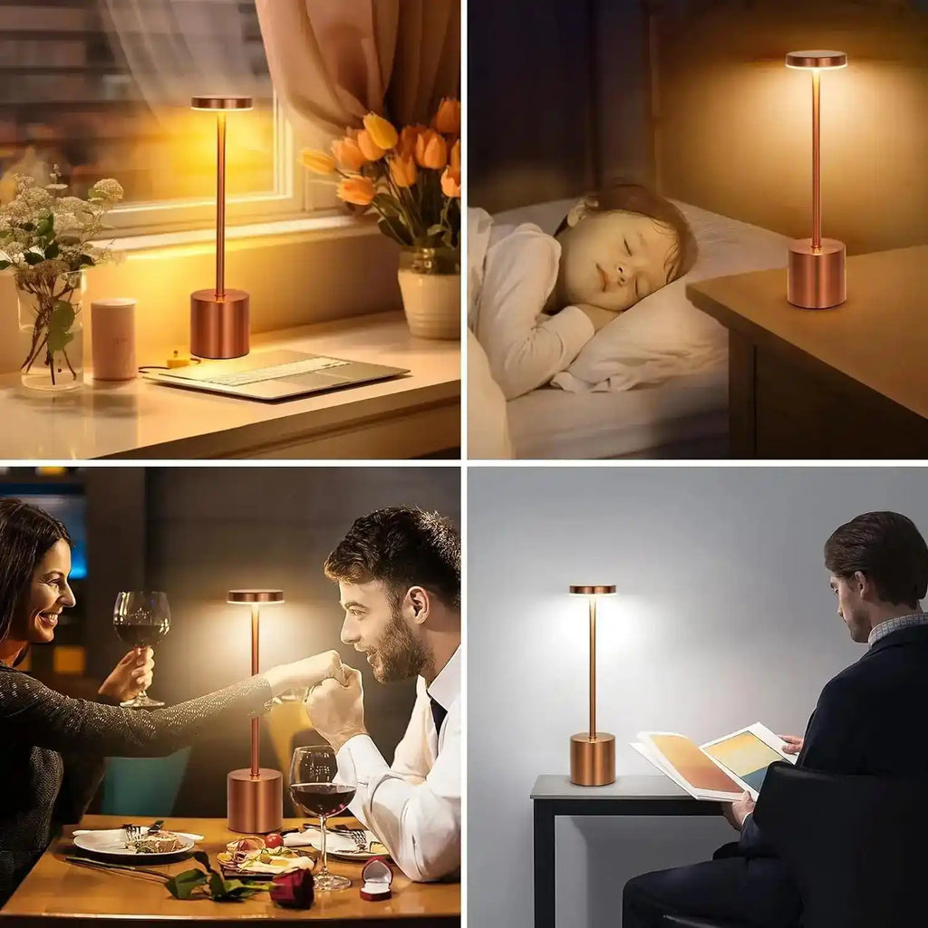 Elegancka lampa biurkowa o miedzianym wykończeniu, idealna do czytania, pracy i dekoracji wnętrz