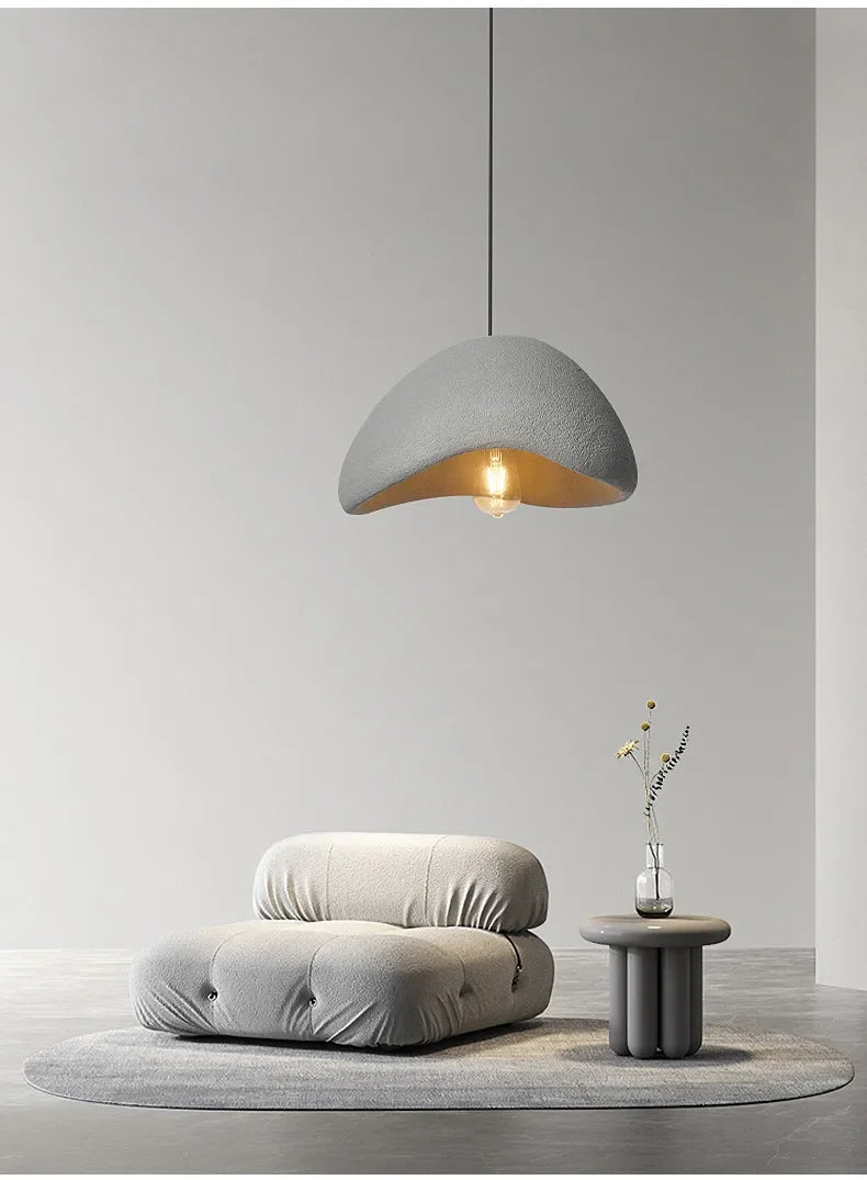 Lampa Japandi VIGOUS, wisząca, szara, przód, idealna do nowoczesnych wnętrz