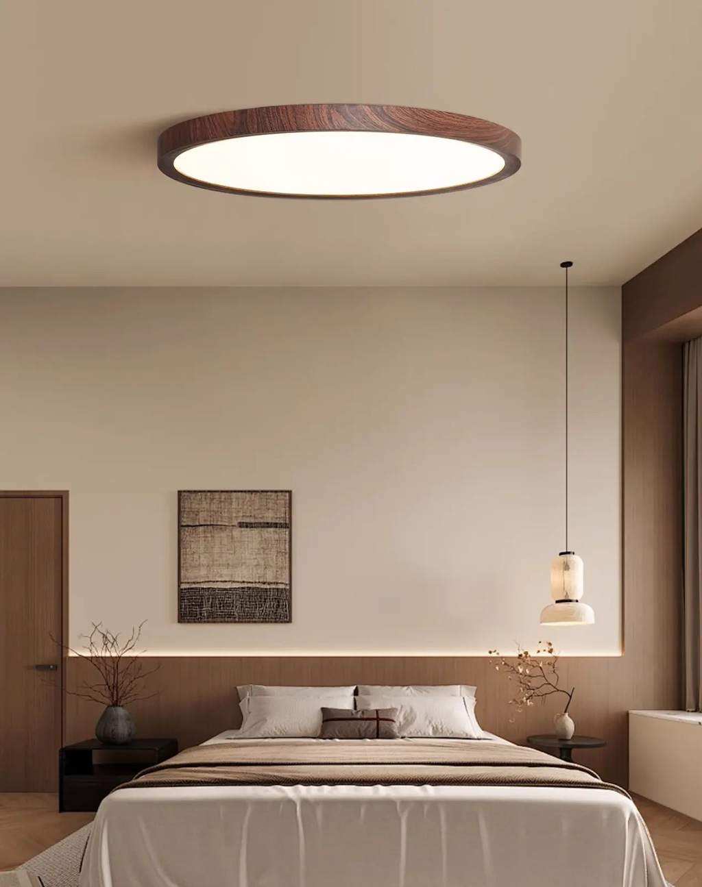 Nowy Dom lampa LED do sypialni plafon z drewnianą ramą i ciepłym światłem