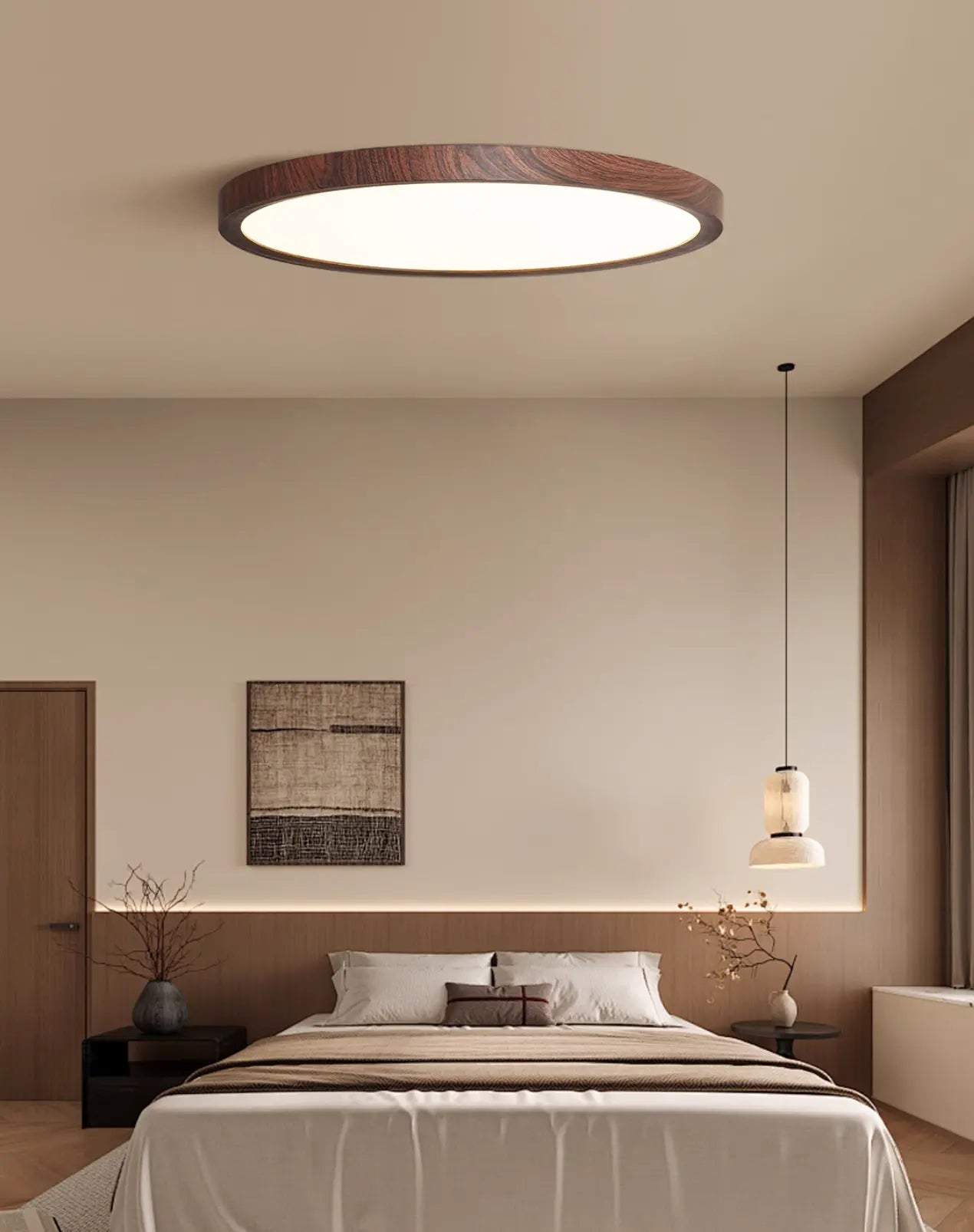 Nowy Dom lampa LED do sypialni plafon z drewnianą ramą i ciepłym światłem