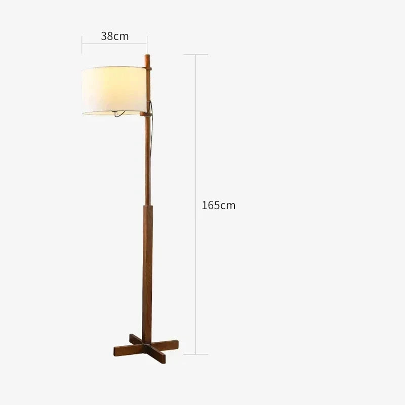 Elegancka lampa podłogowa z drewnianą podstawą i białym abażurem o wysokości 165 cm