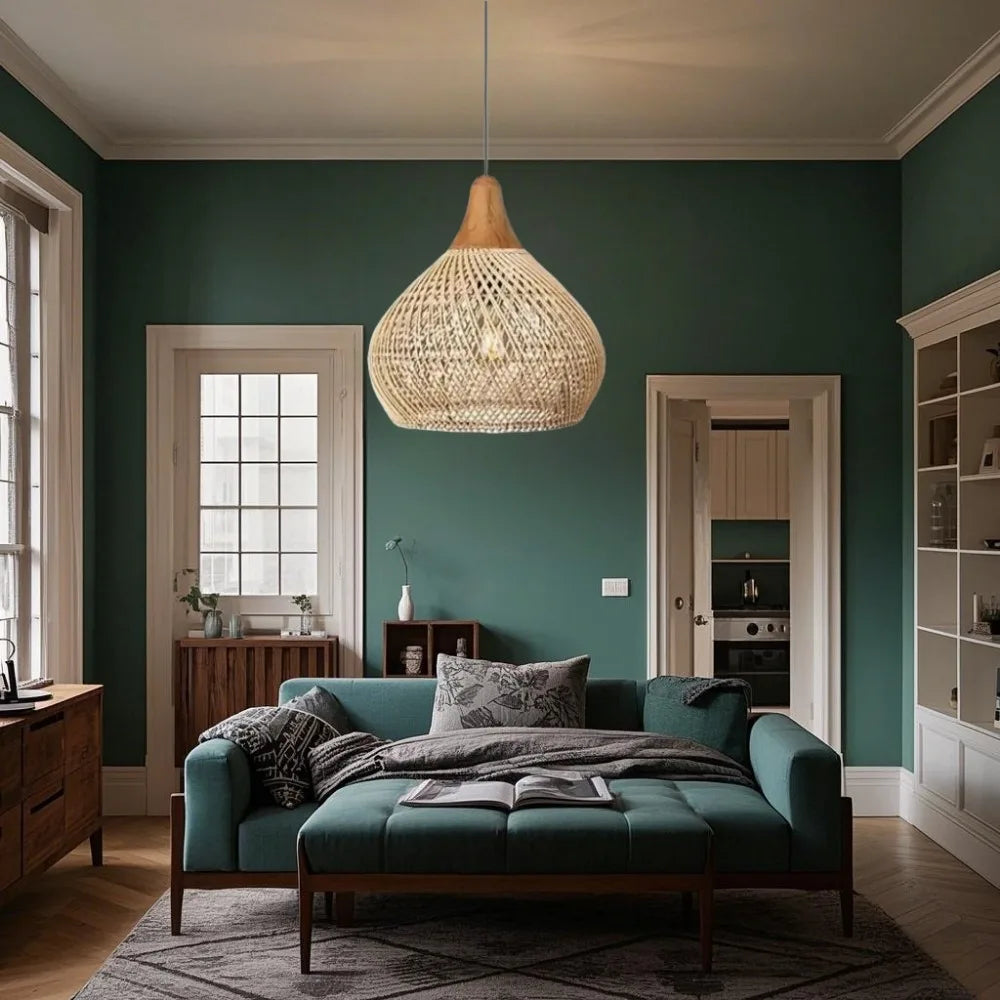 Lampa rattanowa JOYINLED, wisząca, naturalny kolor, w salonie, styl skandynawski